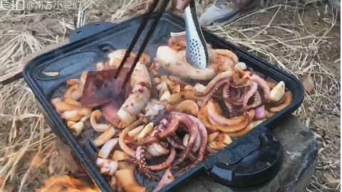 野外火爆铁板大鱿鱼